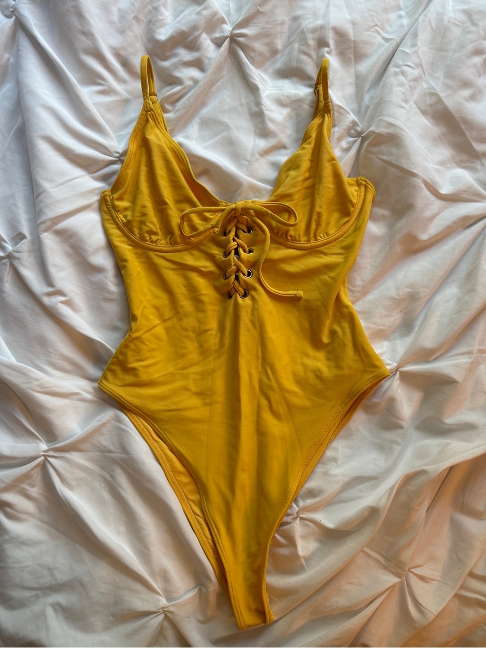 Forever 21 Yellow Lace-Up One-Piece Swimsuit